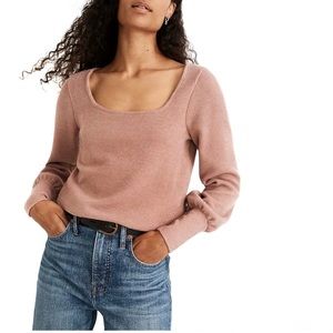 Madewell Square-Neck Ribbed Dusty Pink Pullover Sweater Top